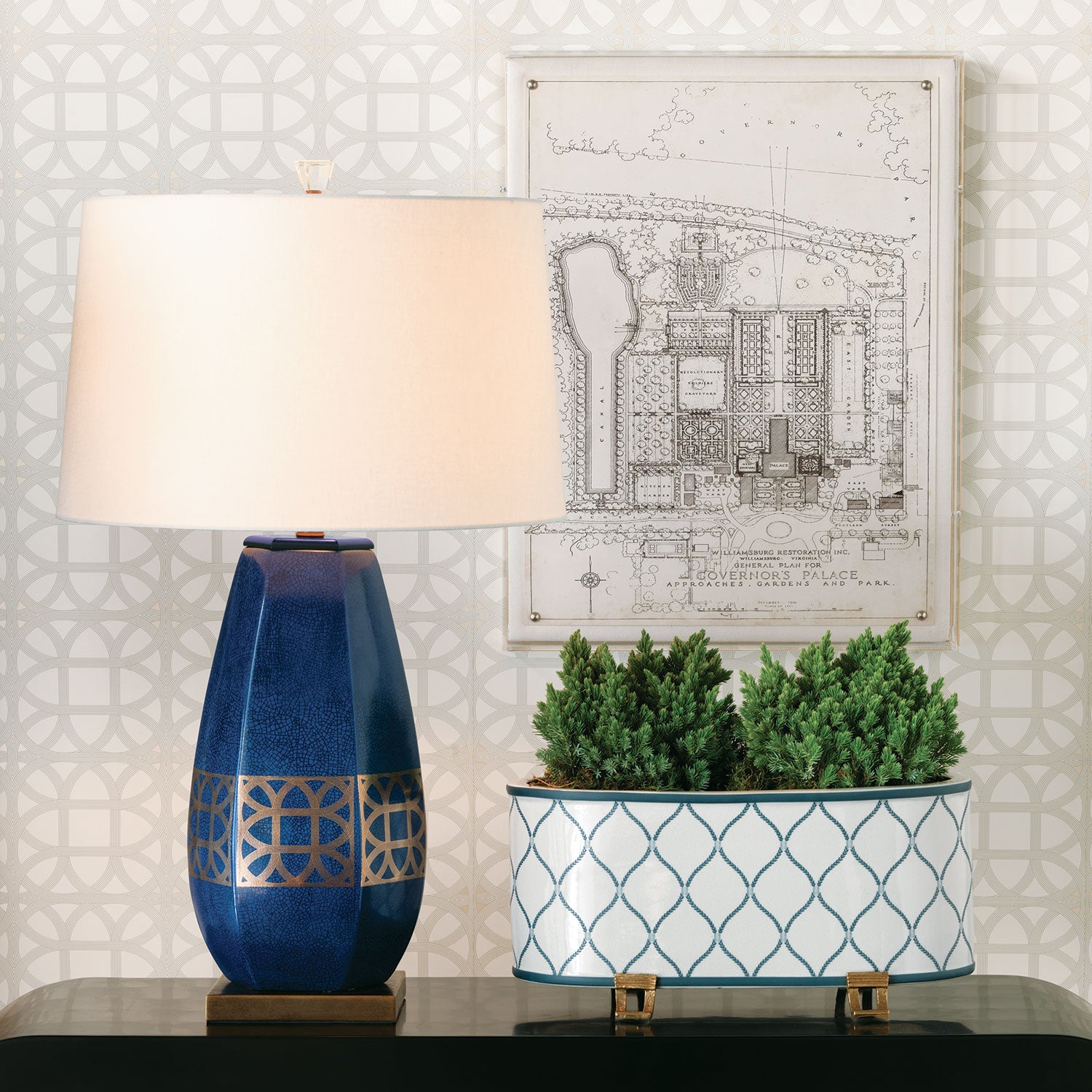 Port 68 Lamerie Blue 32" Table Lamp with Hardback Drum Shade