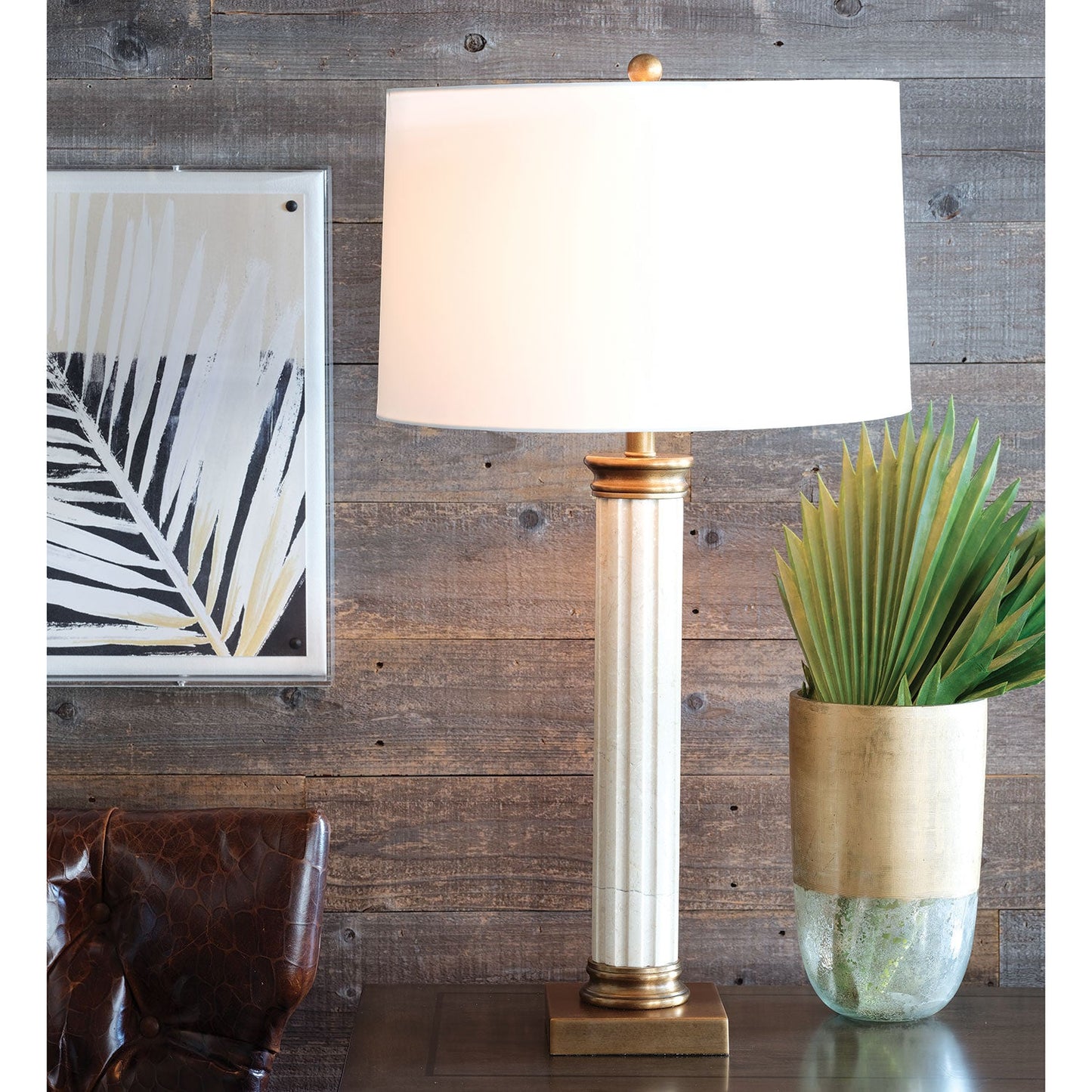 Port 68 Lincoln Park Brass Table Lamp with White Hardback Drum Shade