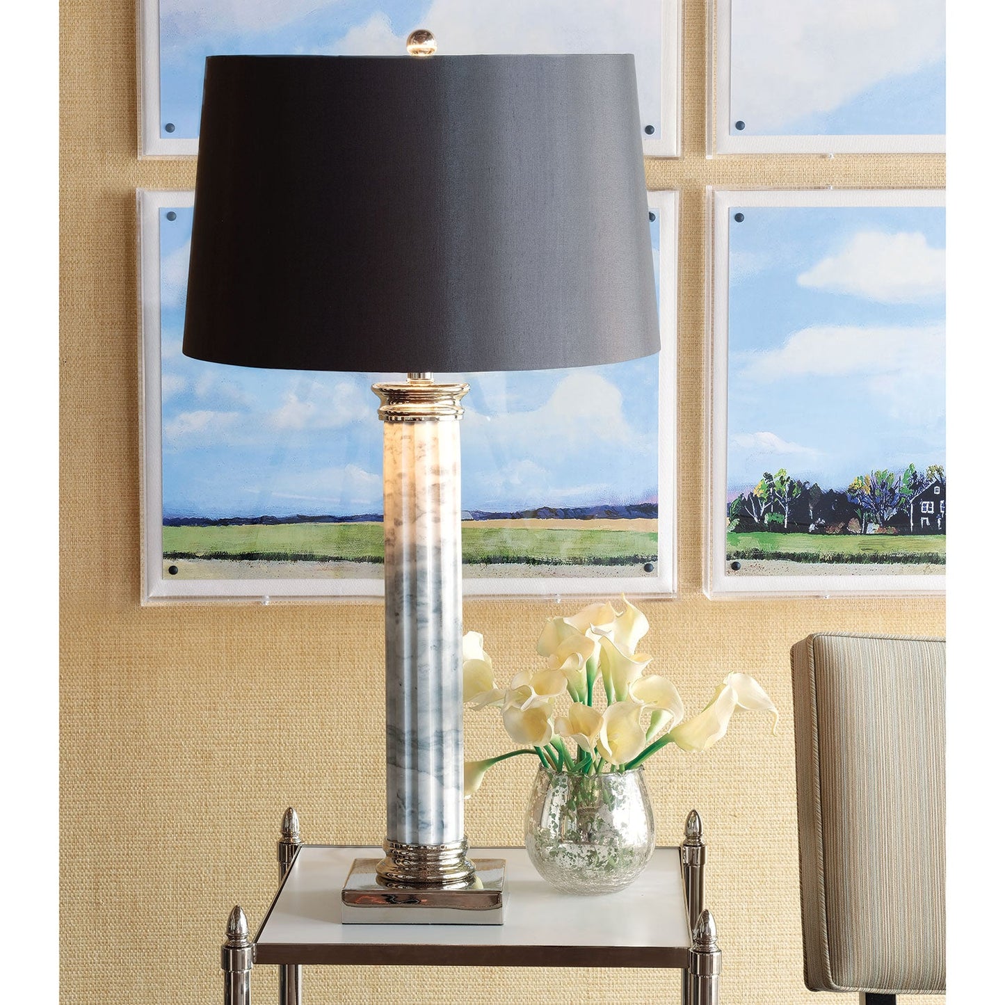 Port 68 Lincoln Park Nickel Table Lamp with Black Hardback Drum Shade