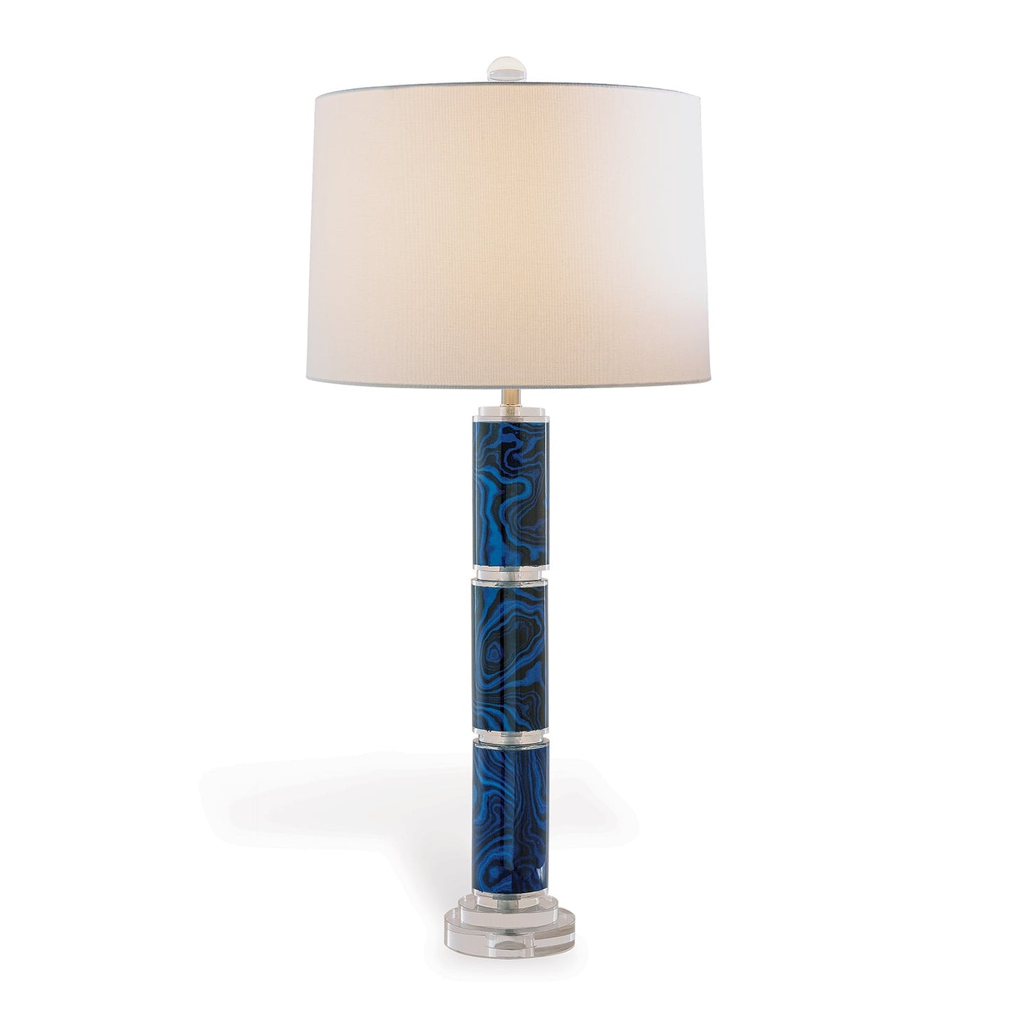 Port 68 Malachite Blue Transitional Table Lamp with White Round Hardback Shade