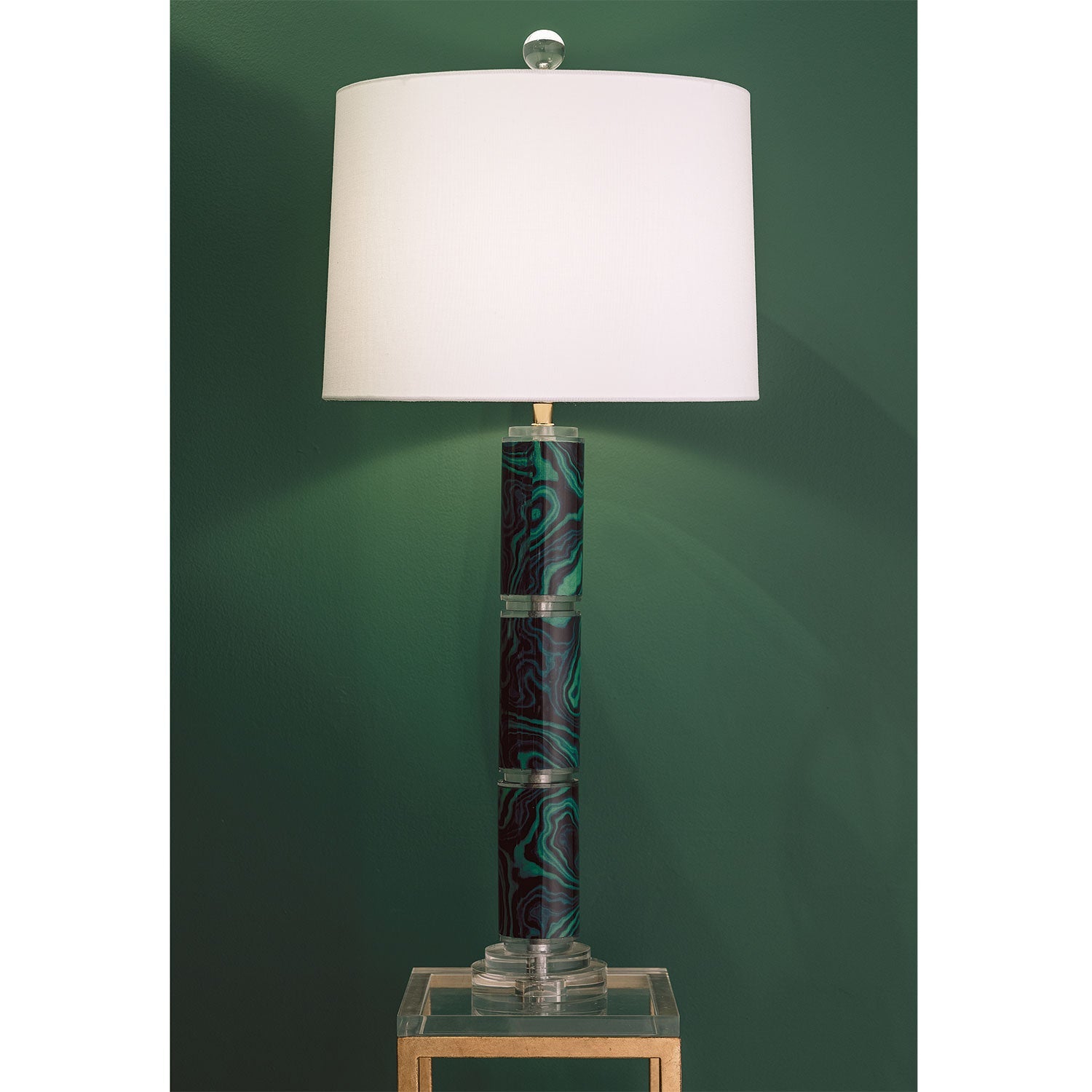 Port 68 Malachite Green Transitional Table Lamp with White Round Hardback Shade