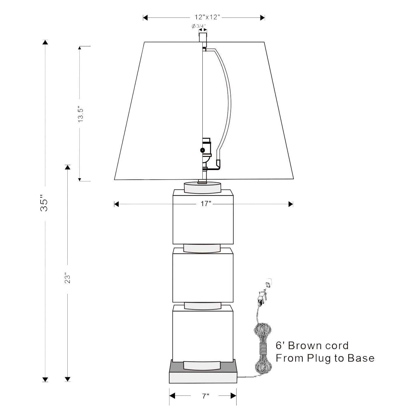 Port 68 Manhattan Modern Table Lamp with Black Square Hardback Shade