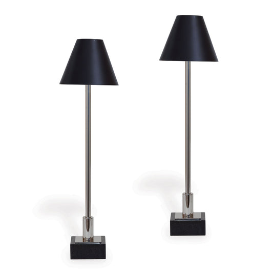 Port 68 Marais Set of 2 Polished Nickel Modern Buffet Table Lamp with Black Hardback Metal Shade