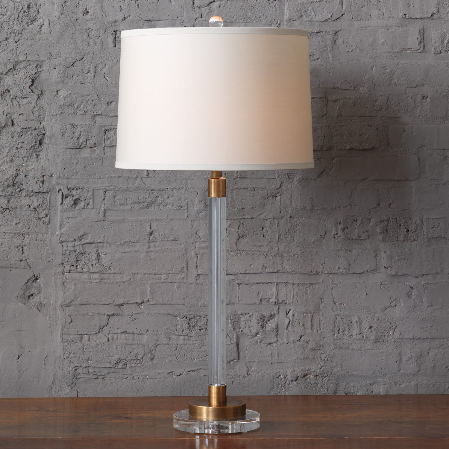 Port 68 Maxwell Brass 34" Table Lamp with Beige Round Drum Hardback Shade