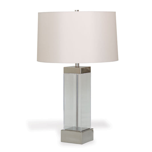 Port 68 Miami Nickel Modern Table Lamp with Beige Hardback Shade