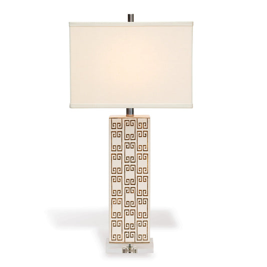 Port 68 Mizner Key Brown Classic Table Lamp with White Rectangle Hardback Shade