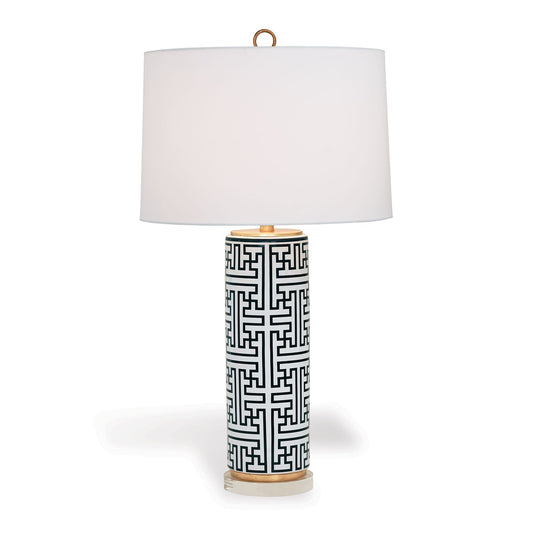 Port 68 Perry White Classic Geometric Table Lamp with White Hardback Drum Shade