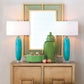 Port 68 Torpedo Peacock 32" Modern Table Lamp with Whit Round Hardback Shade