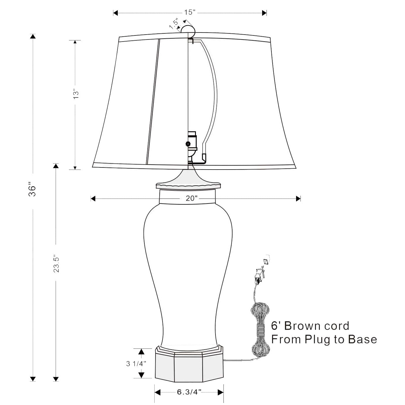 Port 68 Windsor Toile 36" Black Table Lamp with White Round Softback Empire Shade