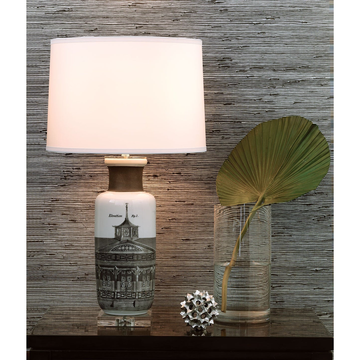 Port 68 Woodbury Table Lamp with White Hardback Drum Shade