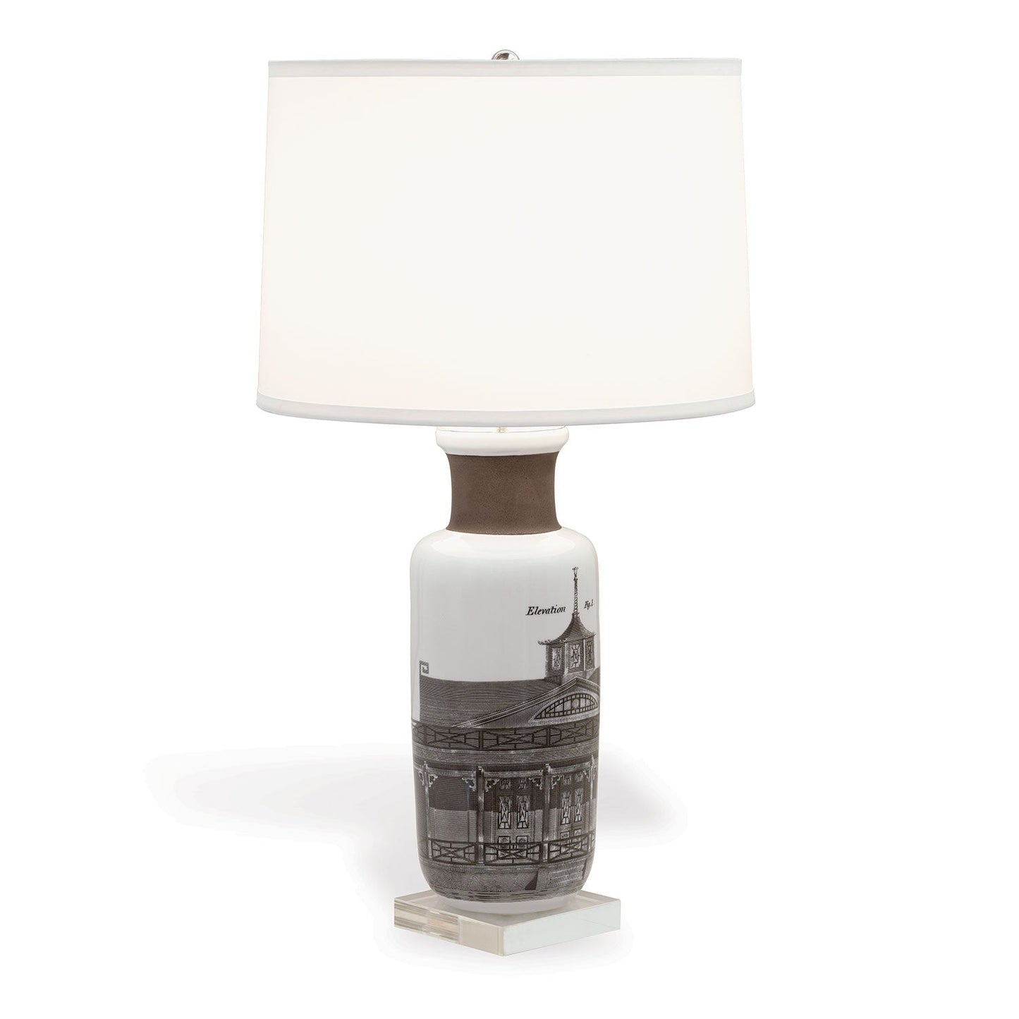 Port 68 Woodbury Table Lamp with White Hardback Drum Shade