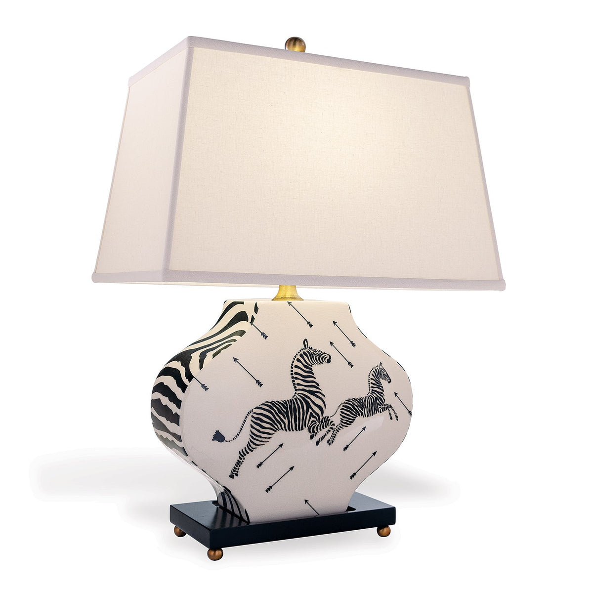 Port 68 Zebra Black White Modern Classic Table Lamp with Rectangle Softback Shade