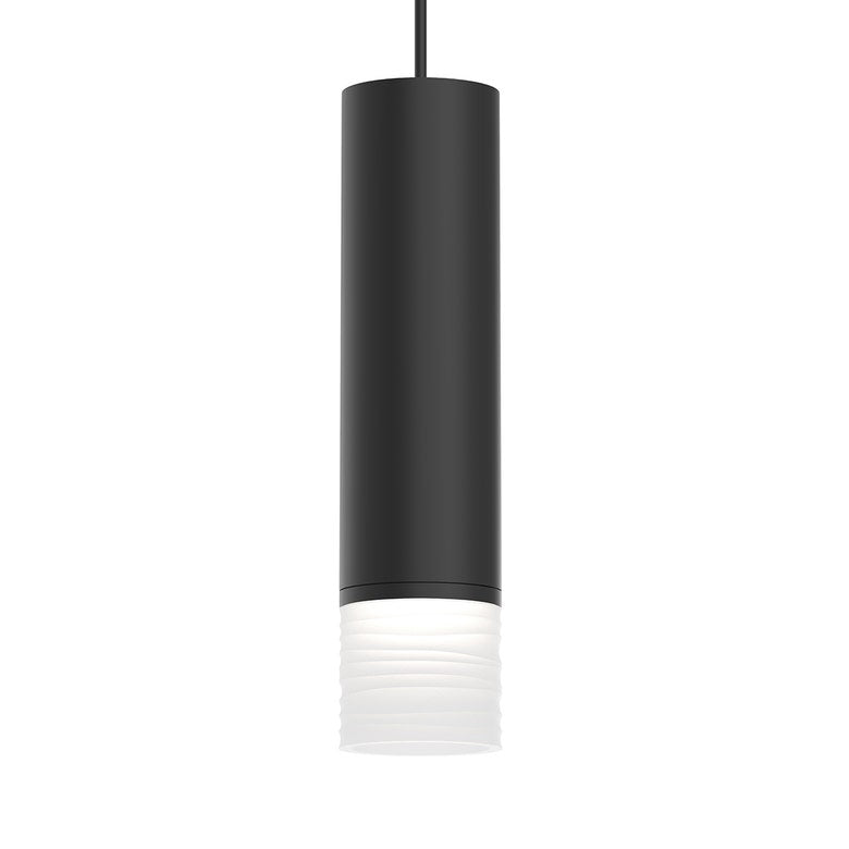 SONNEMAN ALC 3" Medium 1-Light LED Satin Black Etched Ribbon Glass Shade 25 Narrow Flood Lens Pendant Light