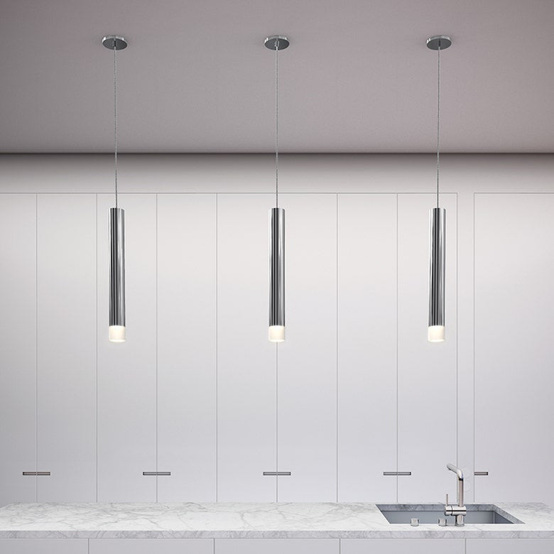 SONNEMAN ALC 3" Medium 1-Light LED Satin Black Etched Ribbon Glass Shade 55 Wide Flood Lens Pendant Light