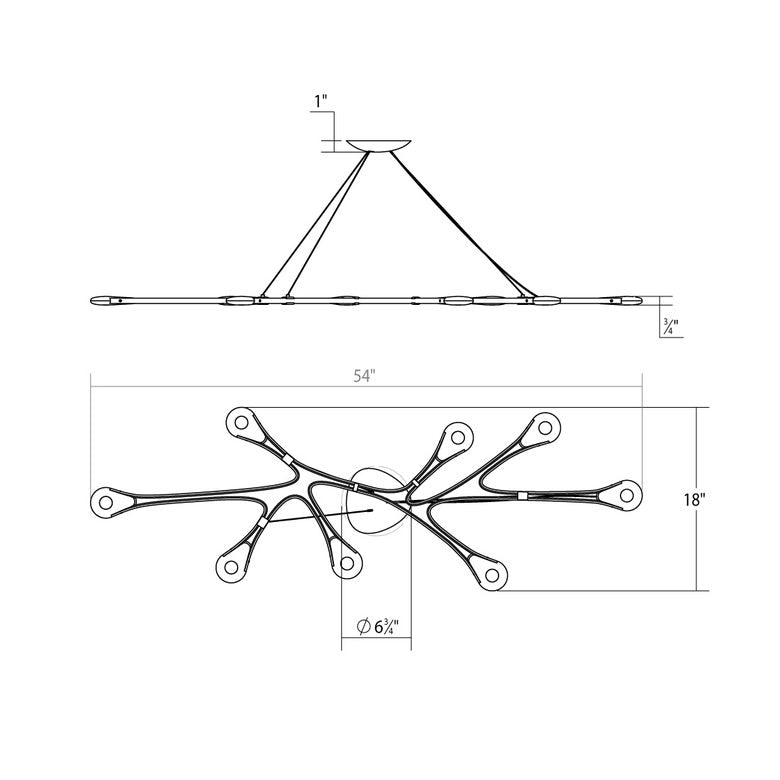 SONNEMAN Abstraction 54" 8-Light LED Bright Satin Aluminum Linear Chandelier