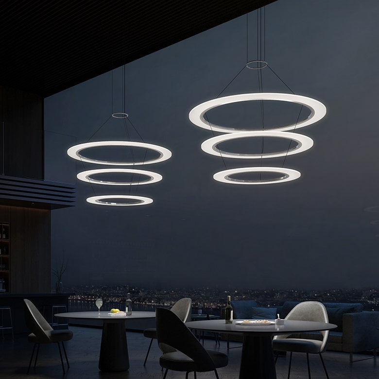 SONNEMAN Arctic Rings Large 3-Light LED Bright Satin Aluminum Frosted Acrylic Shade Chandelier