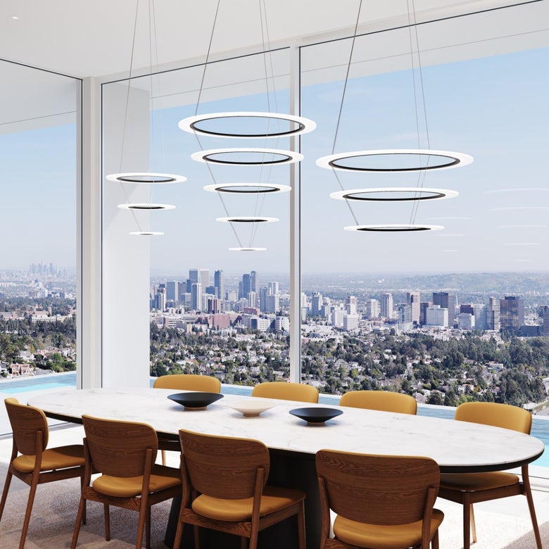SONNEMAN Arctic Rings Large 3-Light LED Satin Black Frosted Acrylic Shade Chandelier