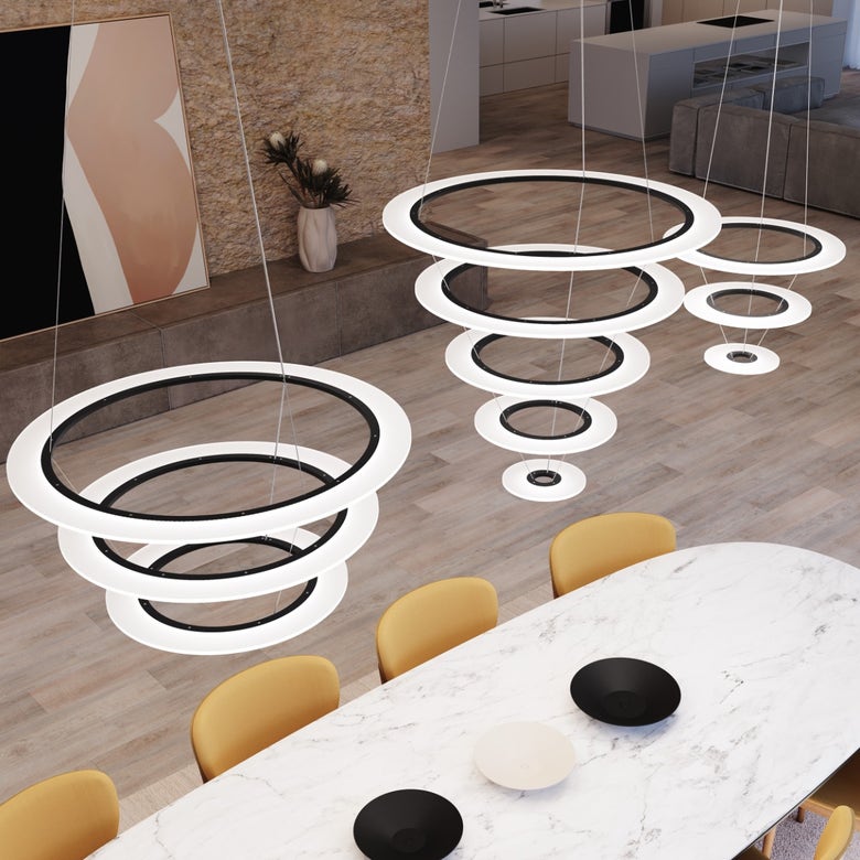 SONNEMAN Arctic Rings Large 3-Light LED Satin Black Frosted Acrylic Shade Chandelier