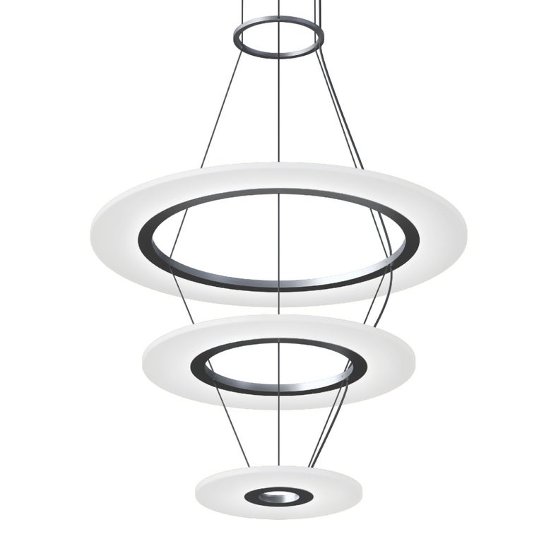 SONNEMAN Arctic Rings Small 3-Light LED Bright Satin Aluminum Frosted Acrylic Shade Chandelier