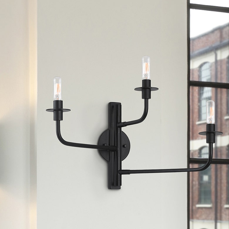 SONNEMAN Atelier 3-Light Satin Black Optical Acrylic Shade Wall Sconce