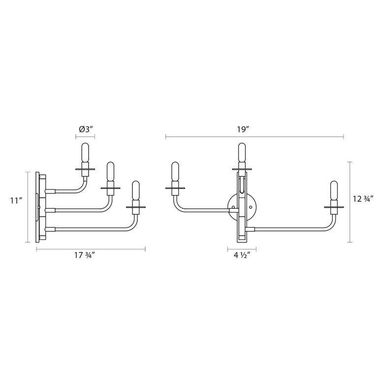 SONNEMAN Atelier 3-Light Satin Brass Optical Acrylic Shade Wall Sconce