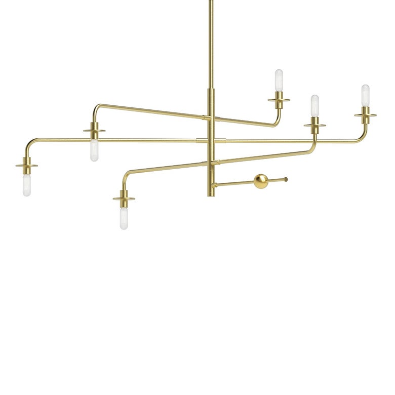 SONNEMAN Atelier 6-Light Candelabra Base Satin Brass Optical Acrylic Chandelier