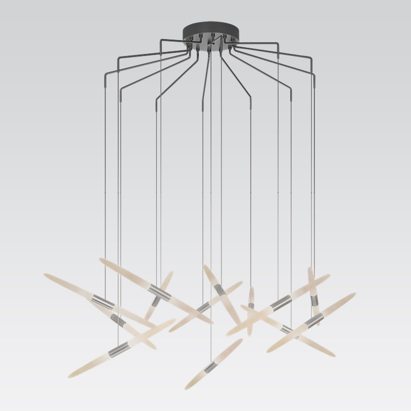 SONNEMAN Ballet 13-Light LED Bright Satin Aluminum Spreder Shape Frosted Acrylic Shade Chandelier With 20FT Cord Length