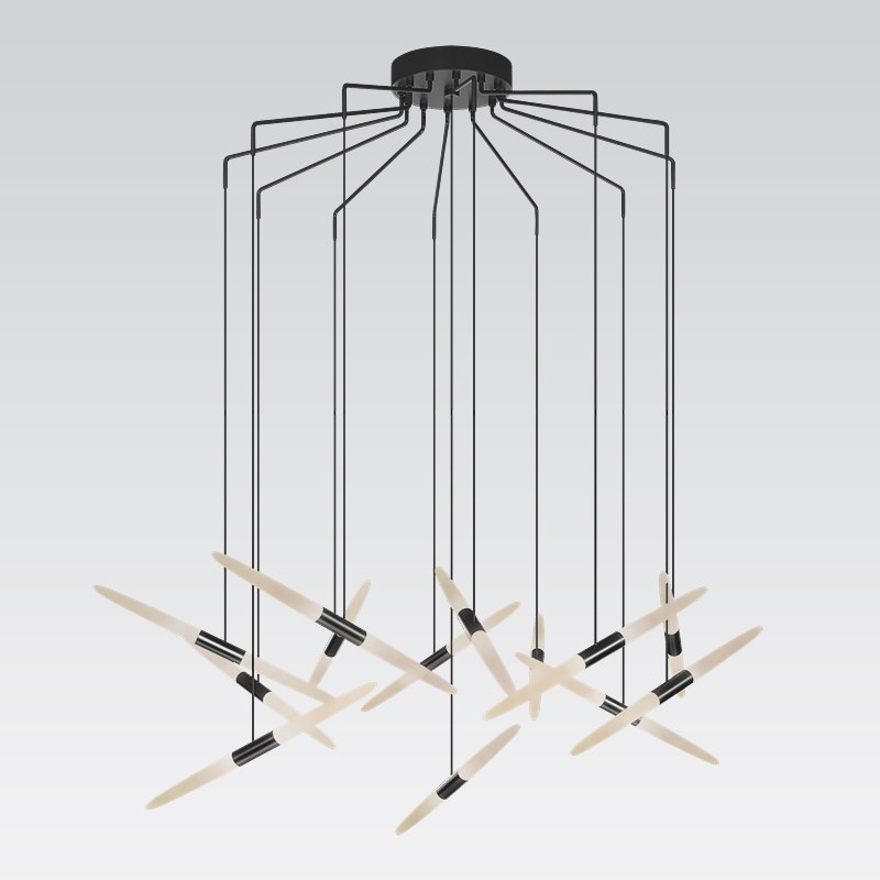 SONNEMAN Ballet 13-Light LED Satin Black Spreader Shape Frosted Acrylic Shade Chandelier With 20FT Cord Length