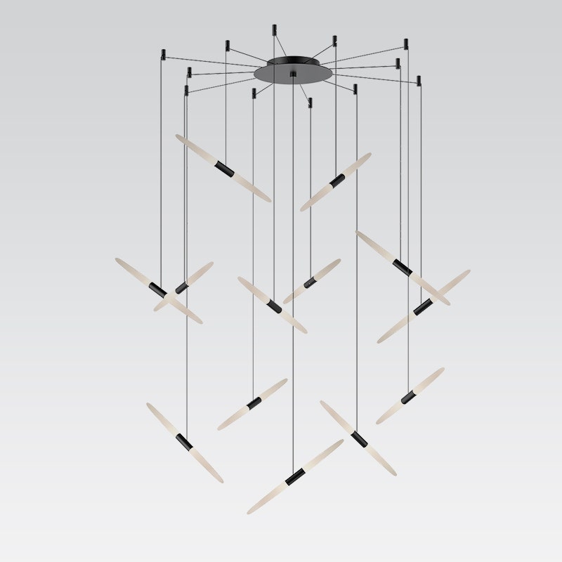 SONNEMAN Ballet 13-Light LED Satin Black Swag Shape Frosted Acrylic Shade Chandelier With 20FT Cord Length