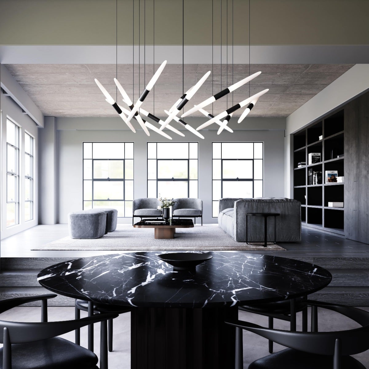 SONNEMAN Ballet 13-Light LED Satin Black Swag Shape Frosted Acrylic Shade Chandelier With 20FT Cord Length