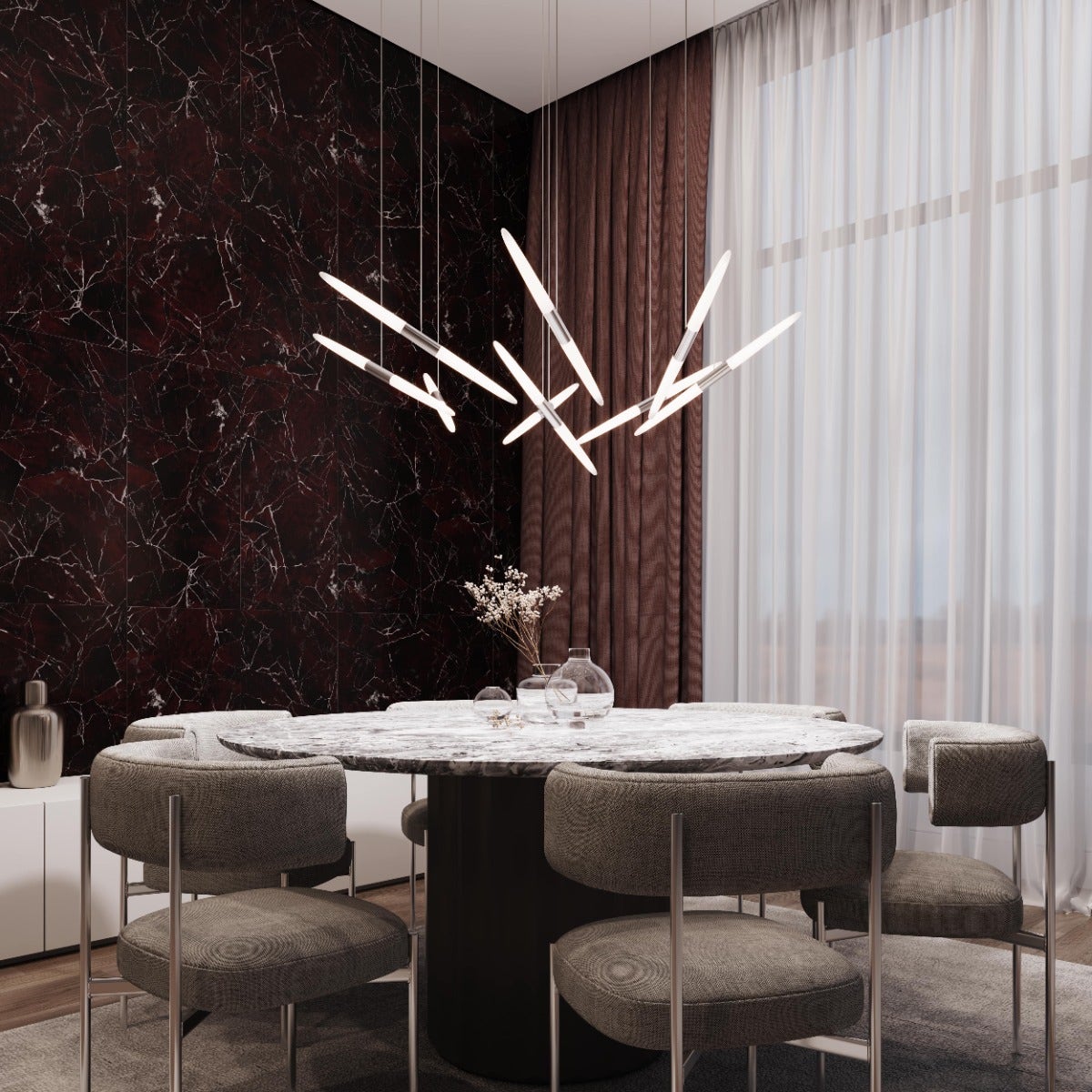 SONNEMAN Ballet 9-Light LED Bright Satin Aluminum Spreader Shape Frosted Acrylic Shade Chandelier