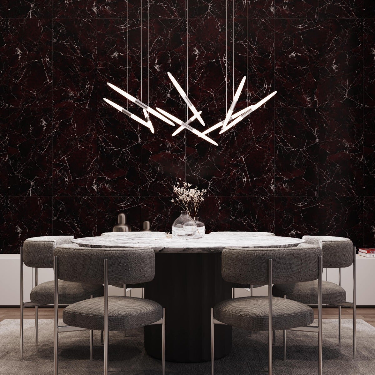 SONNEMAN Ballet 9-Light LED Bright Satin Aluminum Spreader Shape Frosted Acrylic Shade Chandelier