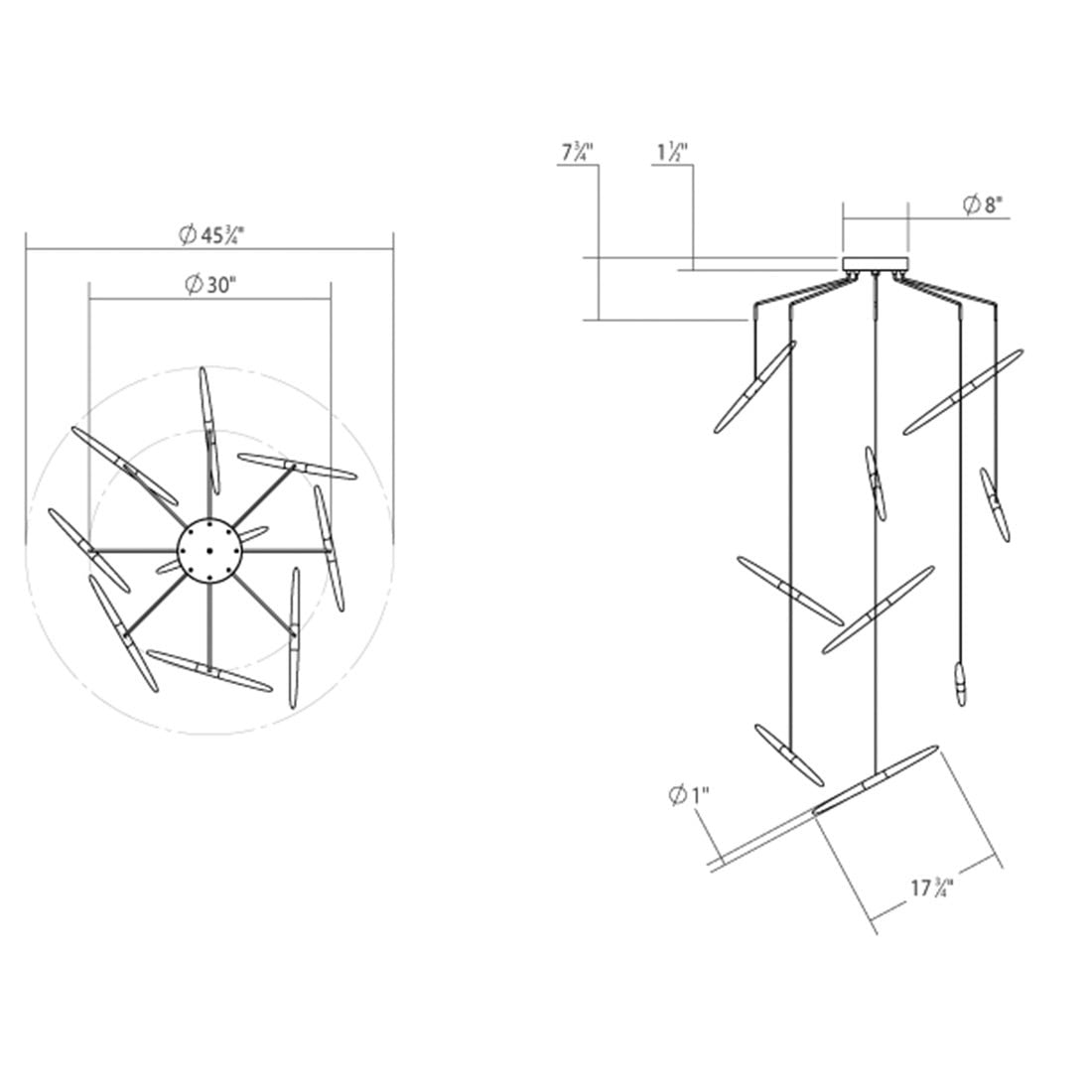 SONNEMAN Ballet 9-Light LED Bright Satin Aluminum Spreader Shape Frosted Acrylic Shade Chandelier