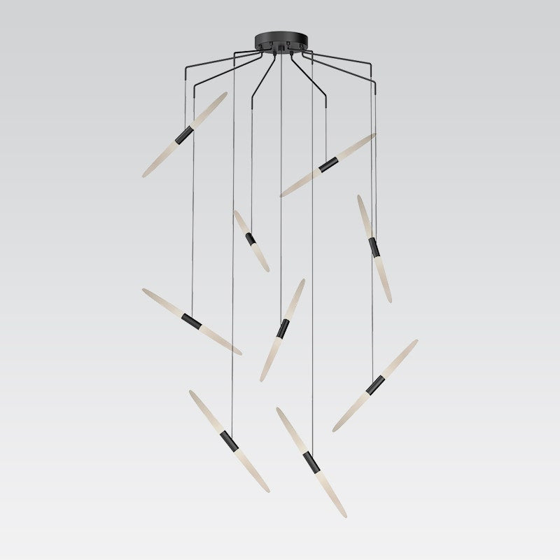 SONNEMAN Ballet 9-Light LED Satin Black Spreader Shape Frosted Acrylic Shade Chandelier With 20FT Cord Length