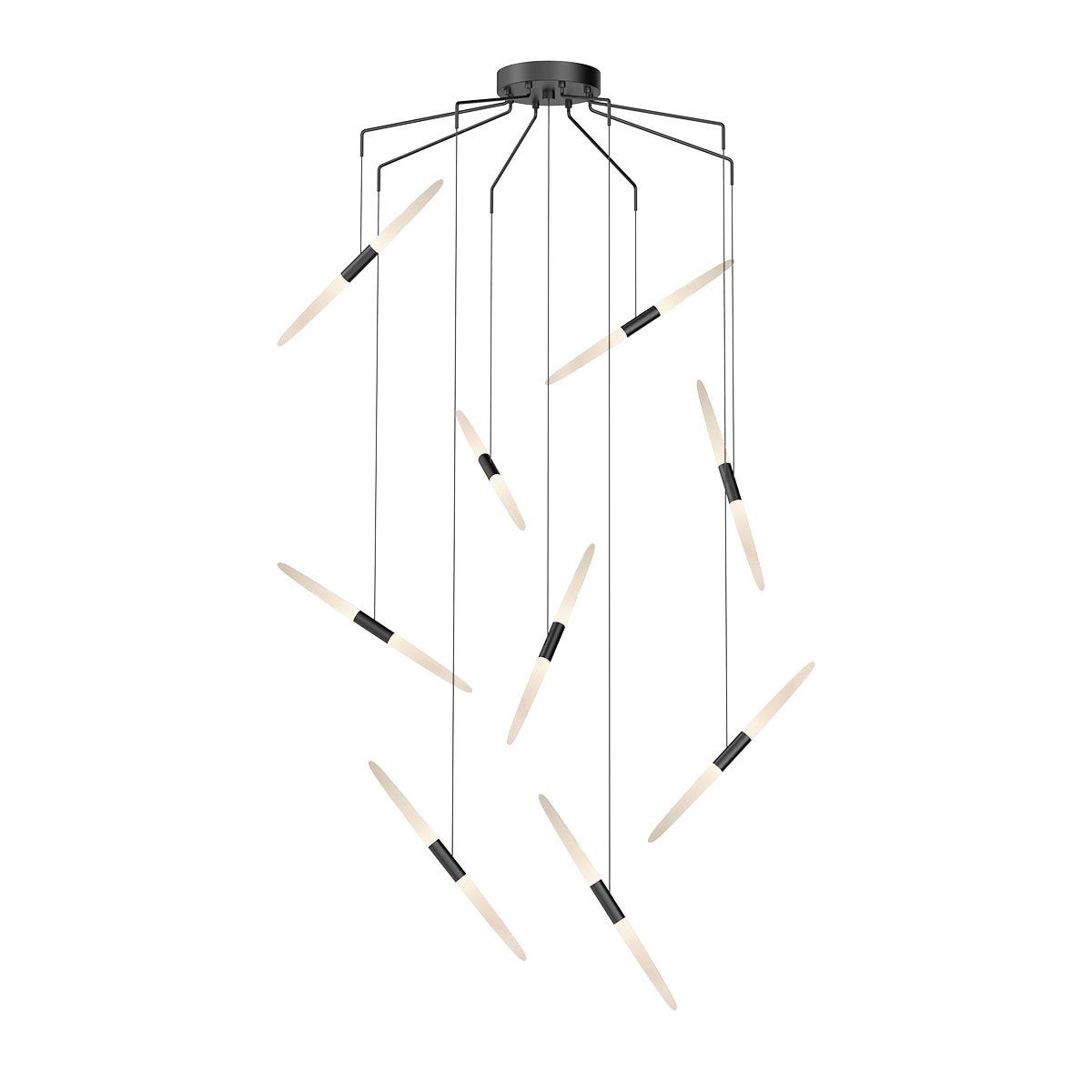 SONNEMAN Ballet 9-Light LED Satin Black Spreader Shape Frosted Acrylic Shade Chandelier With 20FT Cord Length
