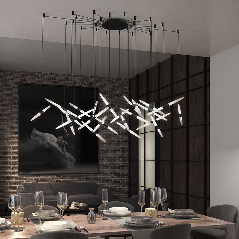 SONNEMAN Ballet 9-Light LED Satin Black Swag Shape Frosted Acrylic Shade Chandelier