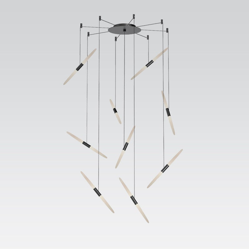 SONNEMAN Ballet 9-Light LED Satin Black Swag Shape Frosted Acrylic Shade Chandelier With 20FT Cord Length