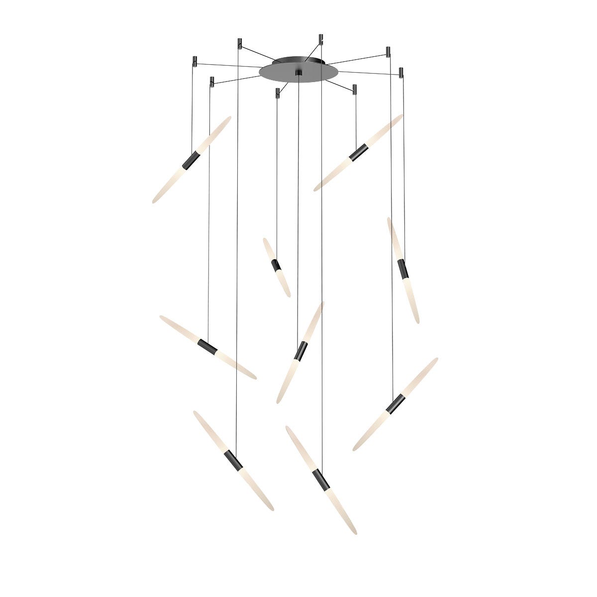 SONNEMAN Ballet 9-Light LED Satin Black Swag Shape Frosted Acrylic Shade Chandelier