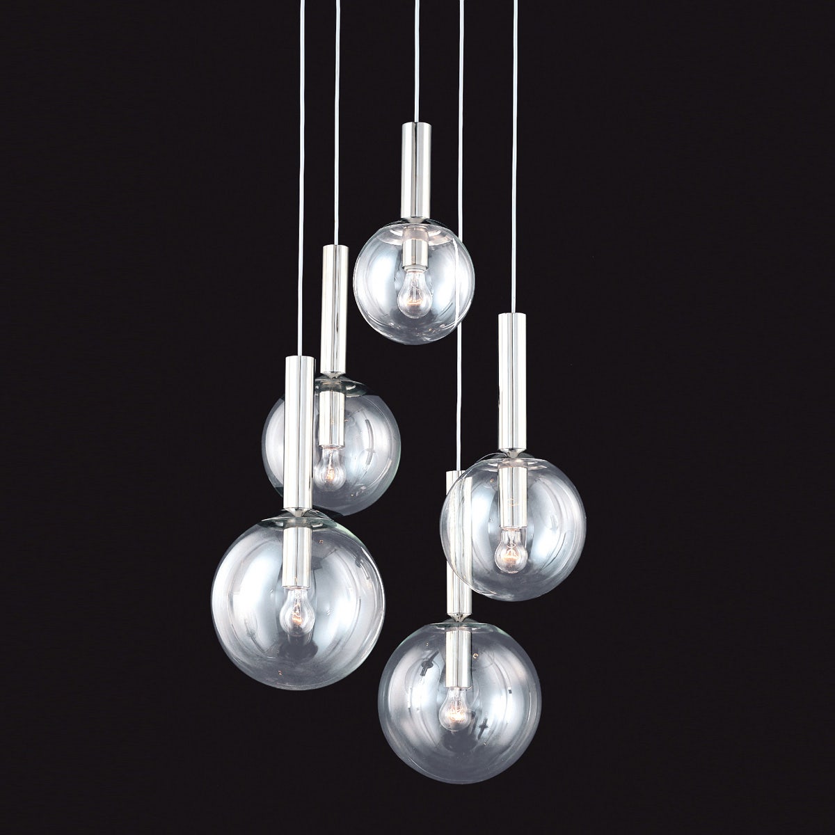 SONNEMAN Bubbles 5-Light Polished Nickel Glass Shade Pendant Light