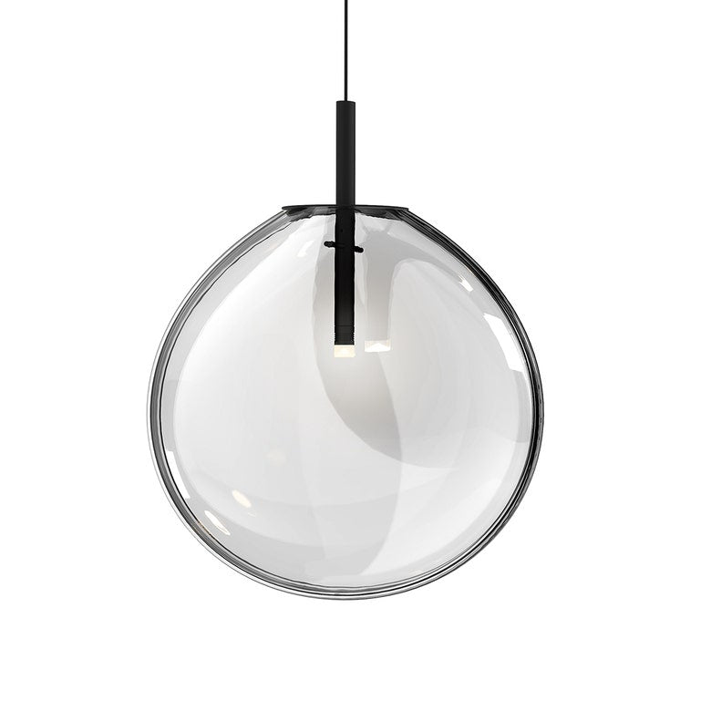 SONNEMAN Cantina 1-Light LED Satin Black Clear Glass Shade Large Pendant Light