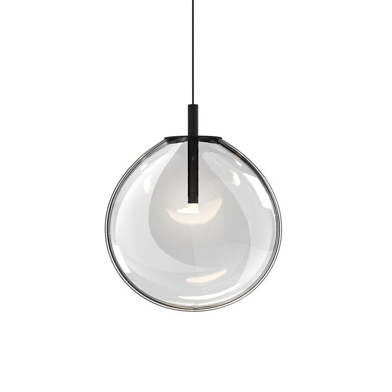 SONNEMAN Cantina 1-Light LED Satin Black Clear Glass Shade Medium Pendant Light