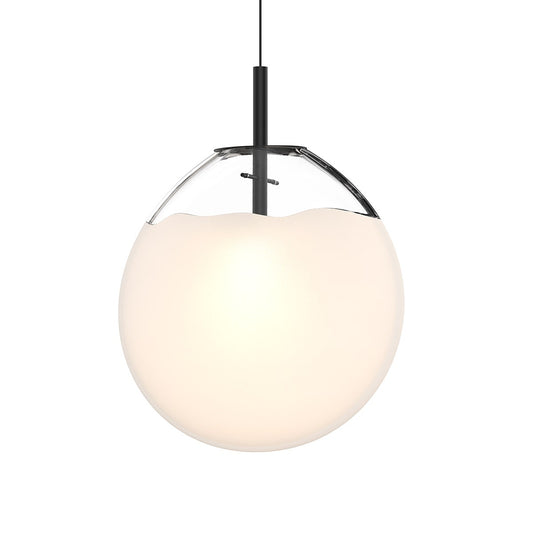 SONNEMAN Cantina 1-Light LED Satin Black Poured White Glass Shade Large Pendant Light