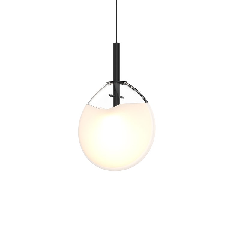 SONNEMAN Cantina 1-Light LED Satin Black Poured White Glass Shade Small Pendant Light