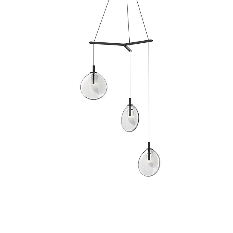 SONNEMAN Cantina 3-Light LED Tri-Spreader Satin Black Clear Glass Shade Chandelier