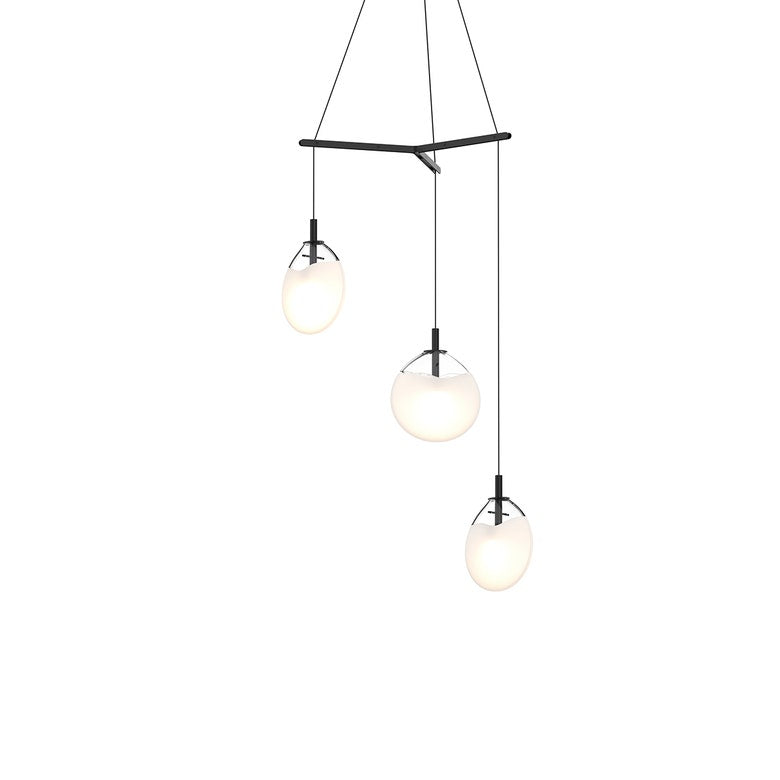 SONNEMAN Cantina 3-Light LED Tri-Spreader Satin Black Poured White Glass Shade Chandelier