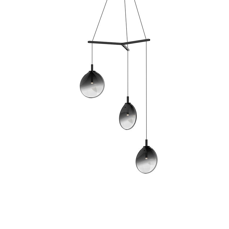 SONNEMAN Cantina 3-Light LED Tri-Spreader Satin Black Smoke Fade Glass Shade Chandelier