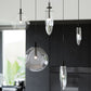 SONNEMAN Cantina 6-Light LED Tri-Spreader Satin Black Clear Glass Shade Chandelier
