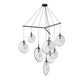 SONNEMAN Cantina 9-Light LED Tri-Spreader Satin Black Clear Glass Shade Chandelier