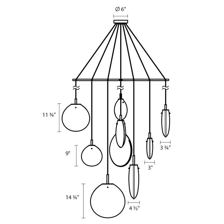 SONNEMAN Cantina 9-Light LED Tri-Spreader Satin Black Poured White Glass Shade Chandelier