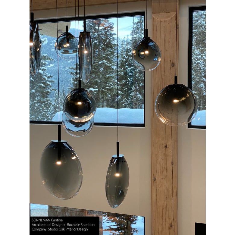 SONNEMAN Cantina 9-Light LED Tri-Spreader Satin Black Smoke Fade Glass Shade Chandelier